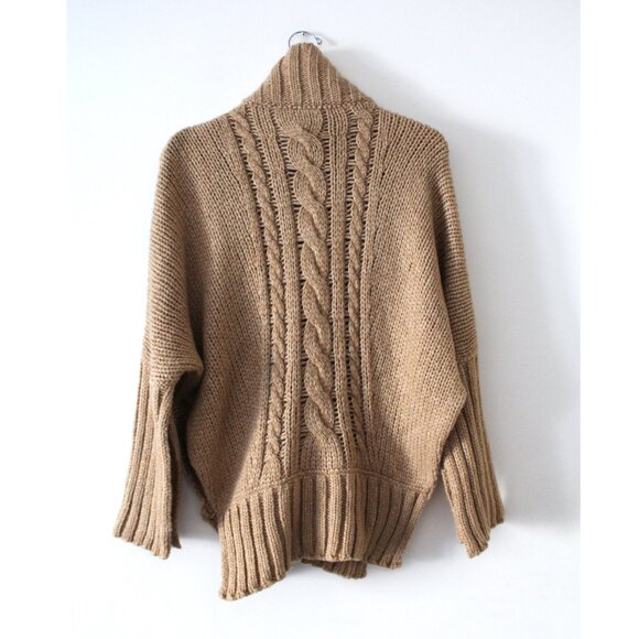 Smythe Turtleneck Blanket Sweater / Medium / Camel Oversized Chunky Knit Long - Picture 6 of 11